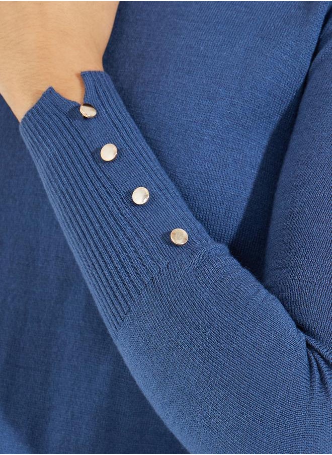 Styli Slim Fit Turtle Neck Sweater with Button Cuff Detail  - Image 3