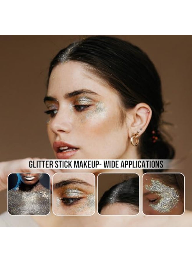 Brzeaf Fairy Costume Body Face Glitter Waterproof Long Lasting Hair Eyeshadow Face Body Glitter Singer Concert Music Rave Festival Glitter Stick Makeup Face Glitter Gel - Image 3