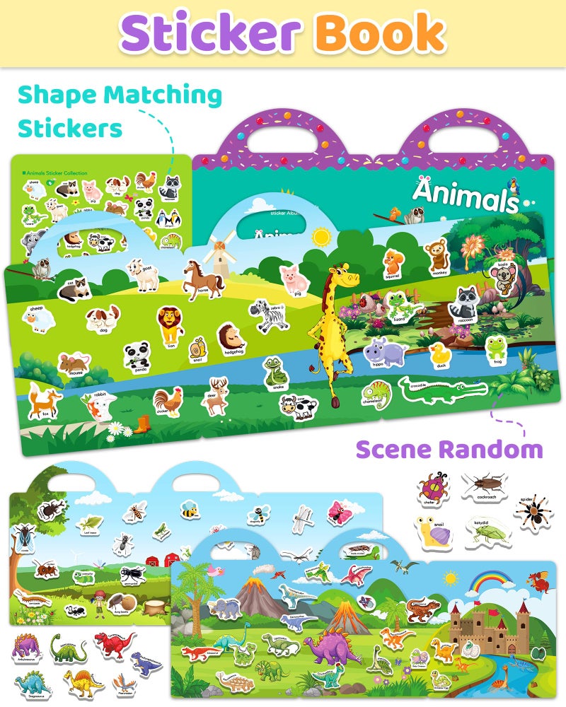 Benresive Reusable Sticker Books for Kids 2-4, Sticker Books for Toddlers 1-3, Toddler Sticker Book Age 2-4, Toddler Travel Toys Activities Crafts Gifts - Animals, Dinosaurs and Insect - Image 2