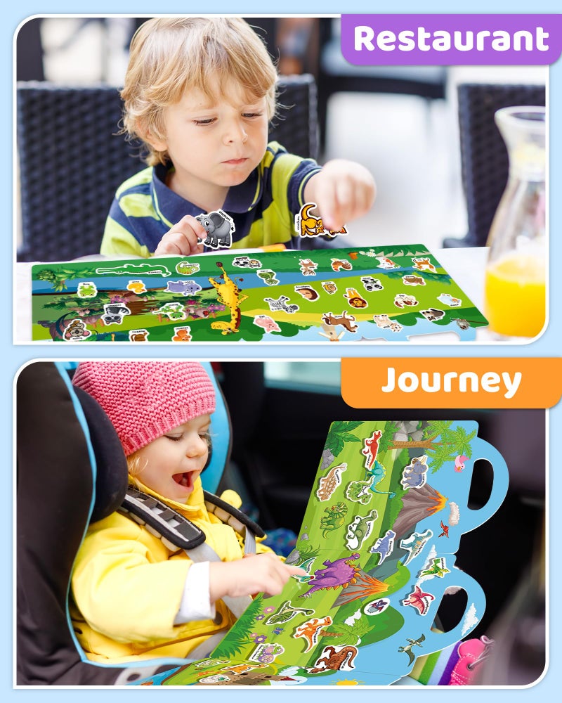 Benresive Reusable Sticker Books for Kids 2-4, Sticker Books for Toddlers 1-3, Toddler Sticker Book Age 2-4, Toddler Travel Toys Activities Crafts Gifts - Animals, Dinosaurs and Insect - Image 3