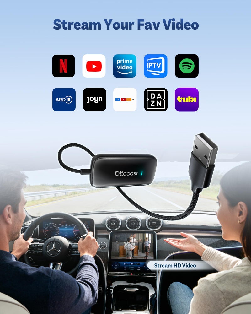 OTTOCAST Play2Video Ultra 2025 Magic Ai Box Wireless CarPlay & Android Auto Adapter with Inbuilt YouTube, Netflix 4GB RAM+32GB ROM, USB-A & Type-C Compatible - Image 3