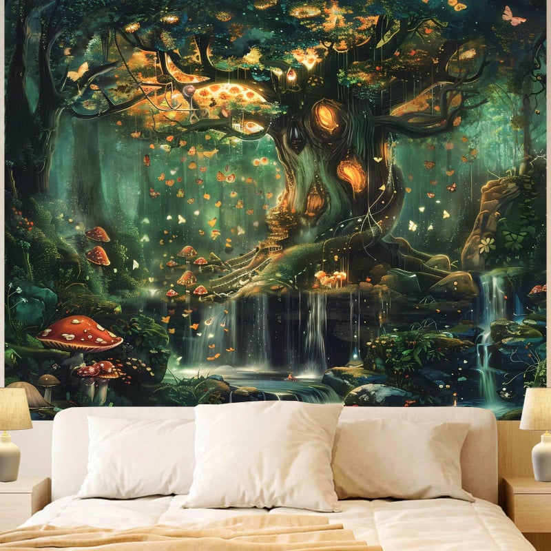 Apdidl Forest Wall Tapestry for Bedroom, Nature Green Tree of Life Tapestries Wall Hanging, Fairy Tales Magical Landscape Backdrop Tapestry for Living Room Dorm Decor (51"X60") - Image 1