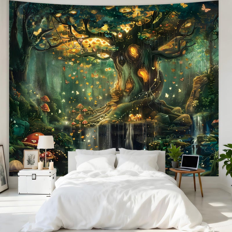 Apdidl Forest Wall Tapestry for Bedroom, Nature Green Tree of Life Tapestries Wall Hanging, Fairy Tales Magical Landscape Backdrop Tapestry for Living Room Dorm Decor (51"X60") - Image 3