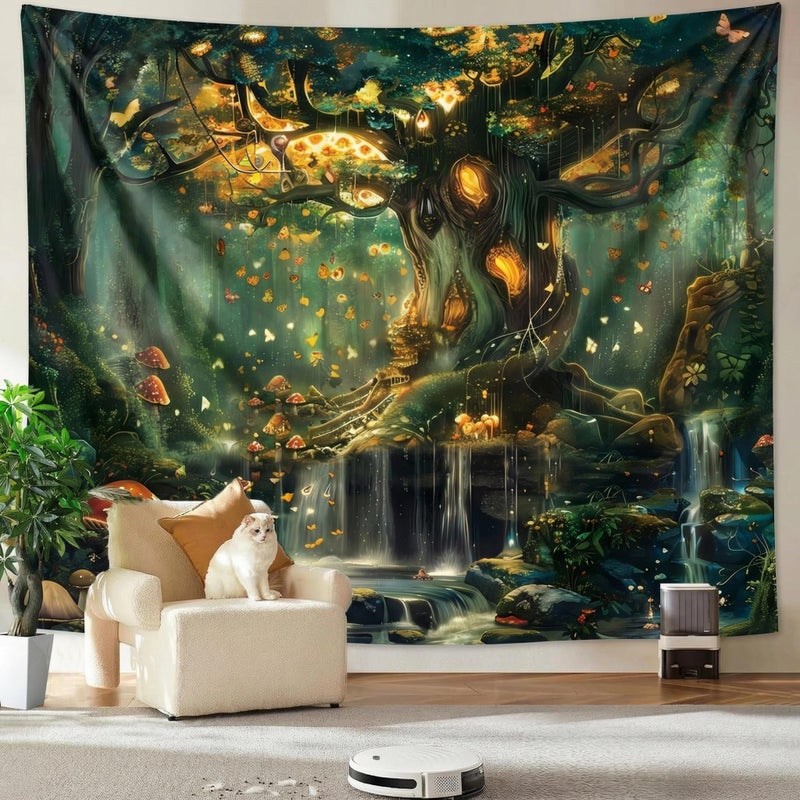 Apdidl Forest Wall Tapestry for Bedroom, Nature Green Tree of Life Tapestries Wall Hanging, Fairy Tales Magical Landscape Backdrop Tapestry for Living Room Dorm Decor (51"X60") - Image 4