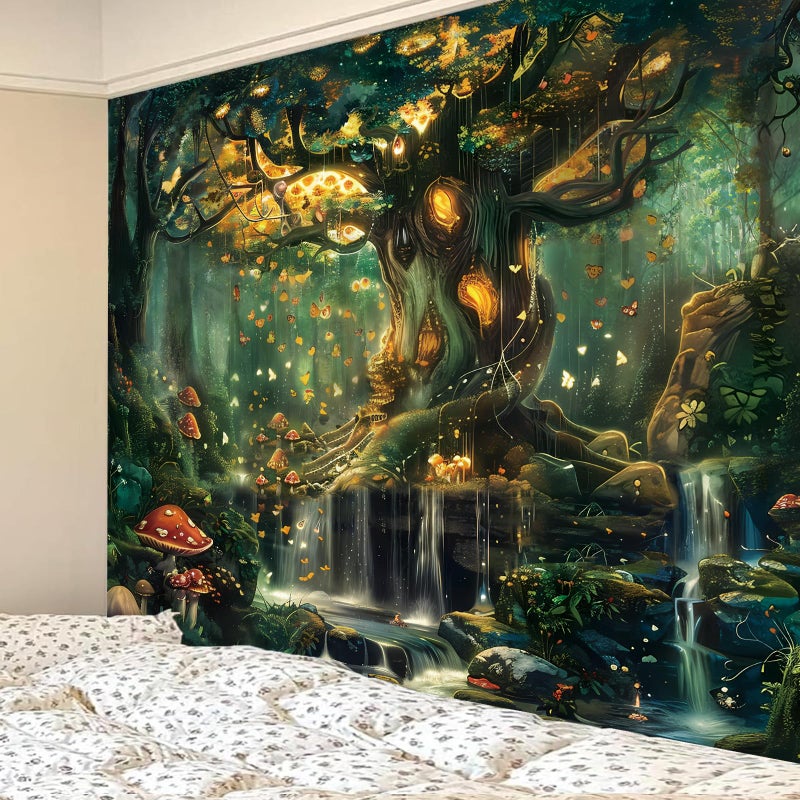 Apdidl Forest Wall Tapestry for Bedroom, Nature Green Tree of Life Tapestries Wall Hanging, Fairy Tales Magical Landscape Backdrop Tapestry for Living Room Dorm Decor (51"X60") - Image 2
