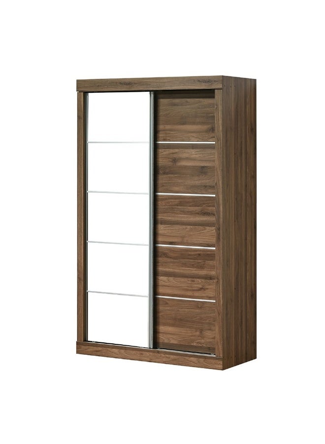 DANUBE HOME Supreme New 2Door Compact Sliding Door Wardrobe With Mirrors | Sturdy Closet Clothes Storage Cupboard | Modern Design Space Saving Cabinet For Bedroom L121xW57.5xH210cm-Light Walnut - Image 4