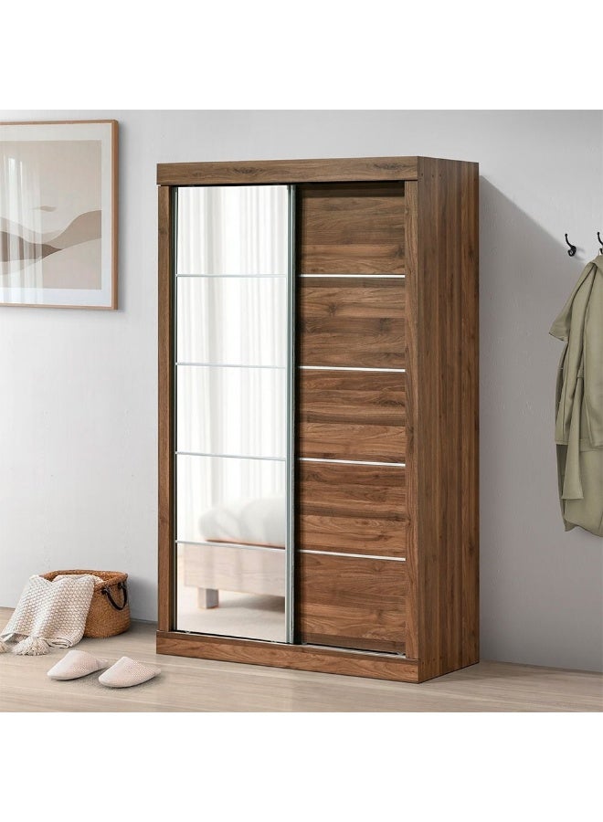 DANUBE HOME Supreme New 2Door Compact Sliding Door Wardrobe With Mirrors | Sturdy Closet Clothes Storage Cupboard | Modern Design Space Saving Cabinet For Bedroom L121xW57.5xH210cm-Light Walnut - Image 1
