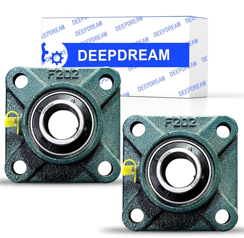 DEEPDREAM 2 Pcs of UCF202-10 Pillow Block Bearing, 5/8 inch Bore, 4 Bolt Square Flange Mounted Pillow Bearing, Self Alignment - Image 1