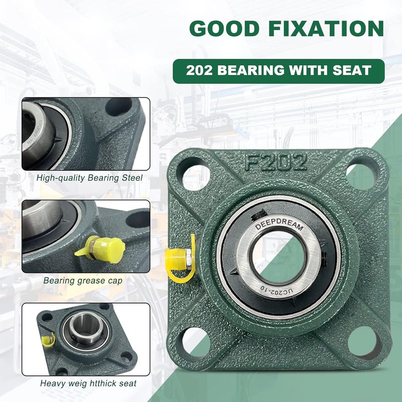 DEEPDREAM 2 Pcs of UCF202-10 Pillow Block Bearing, 5/8 inch Bore, 4 Bolt Square Flange Mounted Pillow Bearing, Self Alignment - Image 3