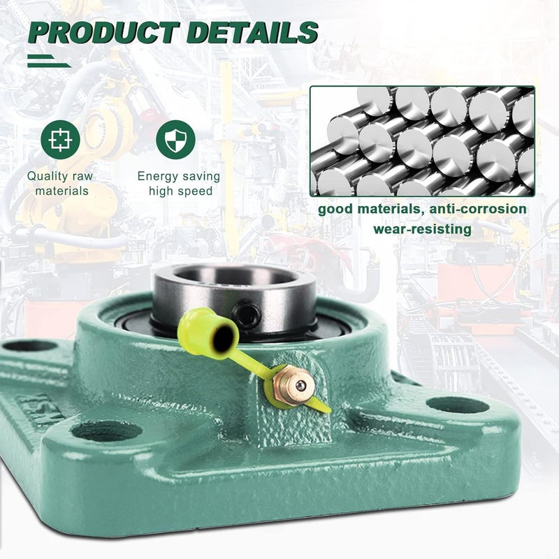 DEEPDREAM 2 Pcs of UCF202-10 Pillow Block Bearing, 5/8 inch Bore, 4 Bolt Square Flange Mounted Pillow Bearing, Self Alignment - Image 5
