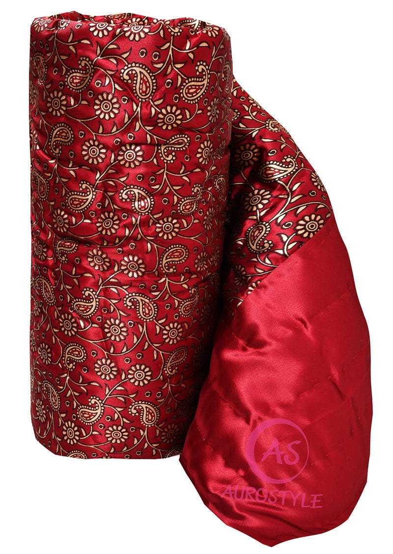 AUROSTYLE Rajasthani Cotton Filled Light Weight Silk Soft Jaipuri AC Quilt/Razai Dohar Over All Floral Print Design with Gold Print Quilts Blankets for Home (85x55 Inch,Red, Single Bed) - Image 2