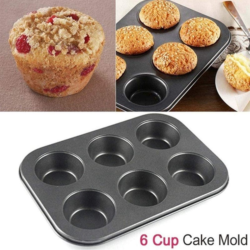 Decorcrafts 6 Slot Aluminium Tray Cup Muffin Pan Tins Mould for Baking Cupcake Mould NonStick Bakeware Reusable Tray Pan Mould for Deserts Pastries and Cookies NonStick Black - Image 2