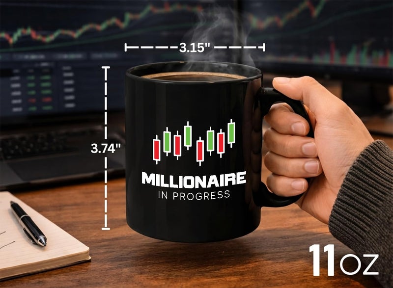 Bubble Hugs Stock Trader Coffee Mug 11oz Black - Millionaire in Progress - Trading Inspirational Day Trader Stock Market Brokers Market Digital Currency - Image 5