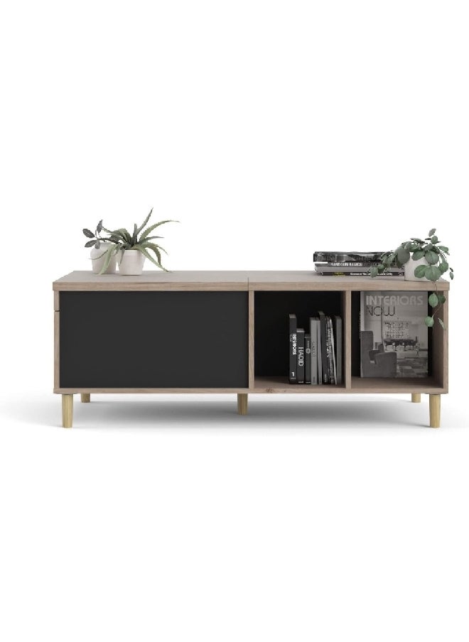 Rome Sliding Top Rectangular Coffee Table with Storage Jackson Hickory and Black 17 x 47 x 24 Inch 66301HLGM