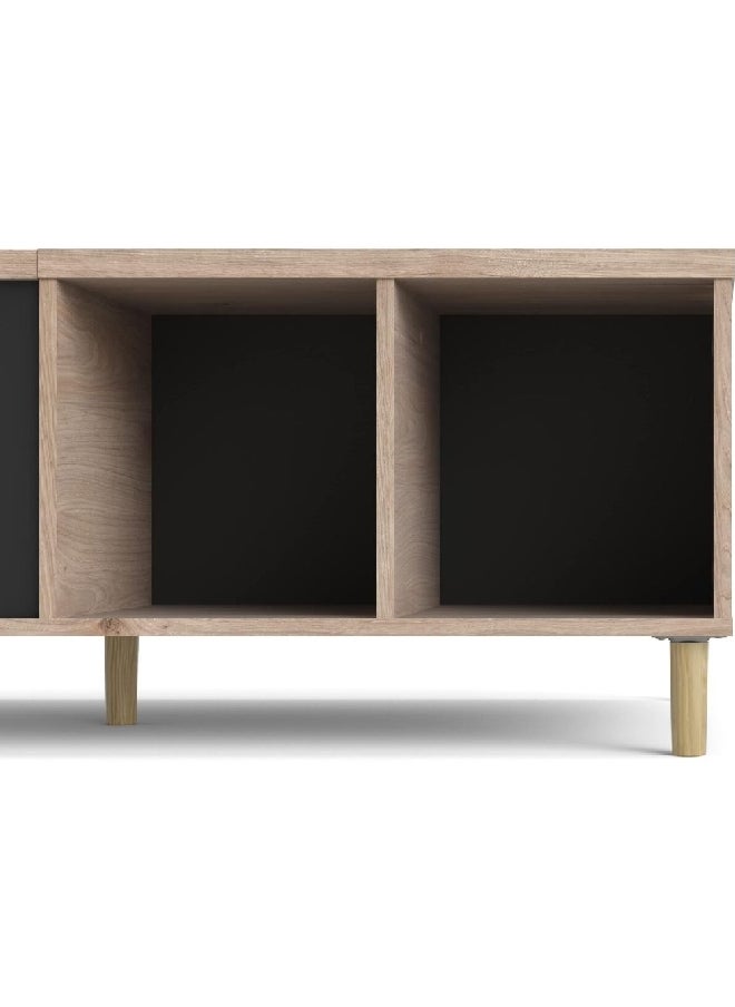Rome Sliding Top Rectangular Coffee Table with Storage Jackson Hickory and Black 17 x 47 x 24 Inch 66301HLGM