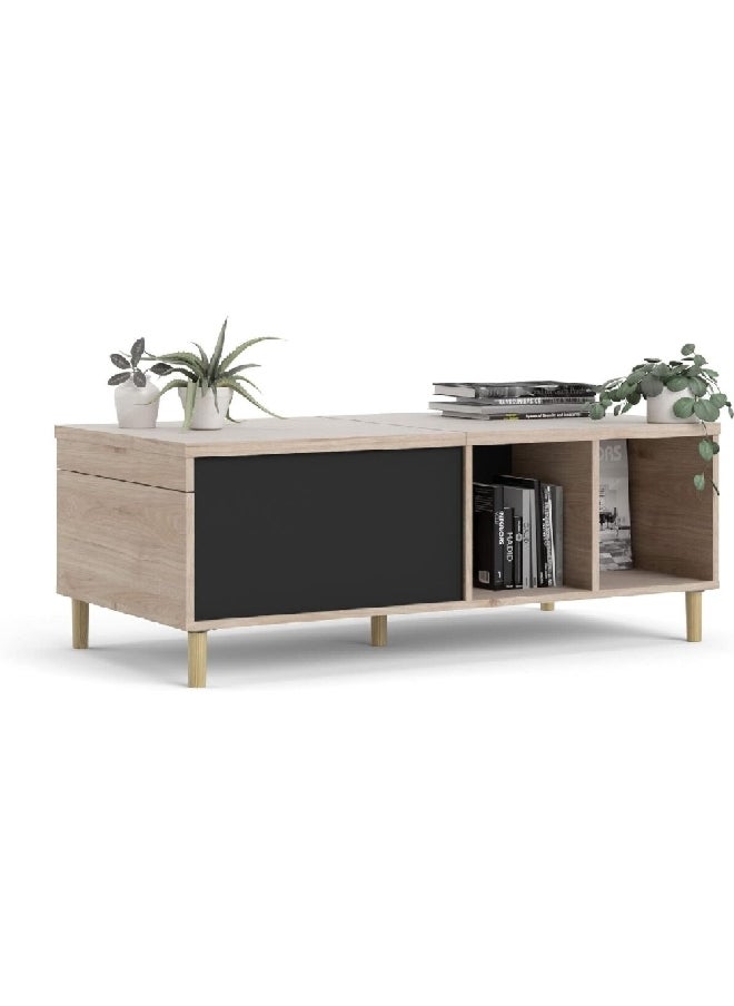 Rome Sliding Top Rectangular Coffee Table with Storage Jackson Hickory and Black 17 x 47 x 24 Inch 66301HLGM