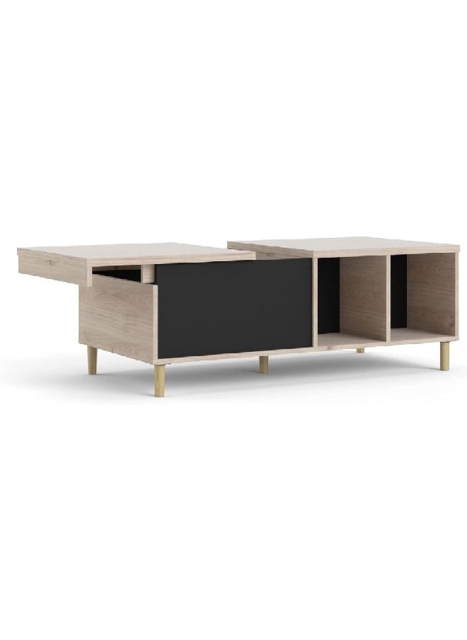 Rome Sliding Top Rectangular Coffee Table with Storage Jackson Hickory and Black 17 x 47 x 24 Inch 66301HLGM