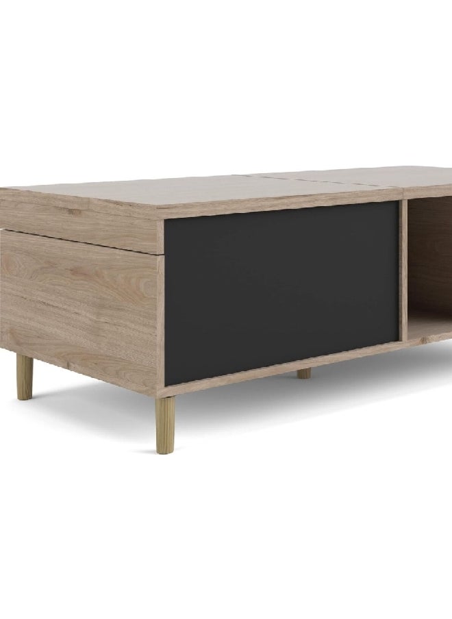 Rome Sliding Top Rectangular Coffee Table with Storage Jackson Hickory and Black 17 x 47 x 24 Inch 66301HLGM