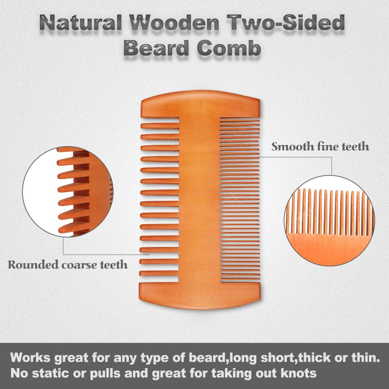 BOAO Natural Sandalwood Wooden Dual Action Beard and Mustache Comb Set with Leather Cases for Beards and Mustaches (Black, Yellow, Brown) - Image 3
