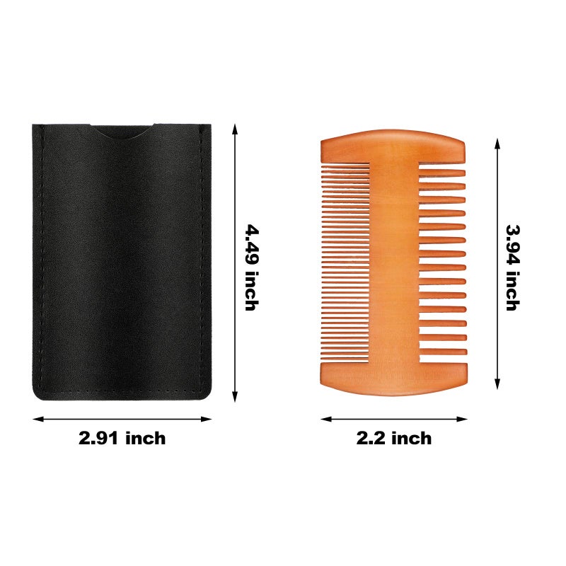BOAO Natural Sandalwood Wooden Dual Action Beard and Mustache Comb Set with Leather Cases for Beards and Mustaches (Black, Yellow, Brown) - Image 2