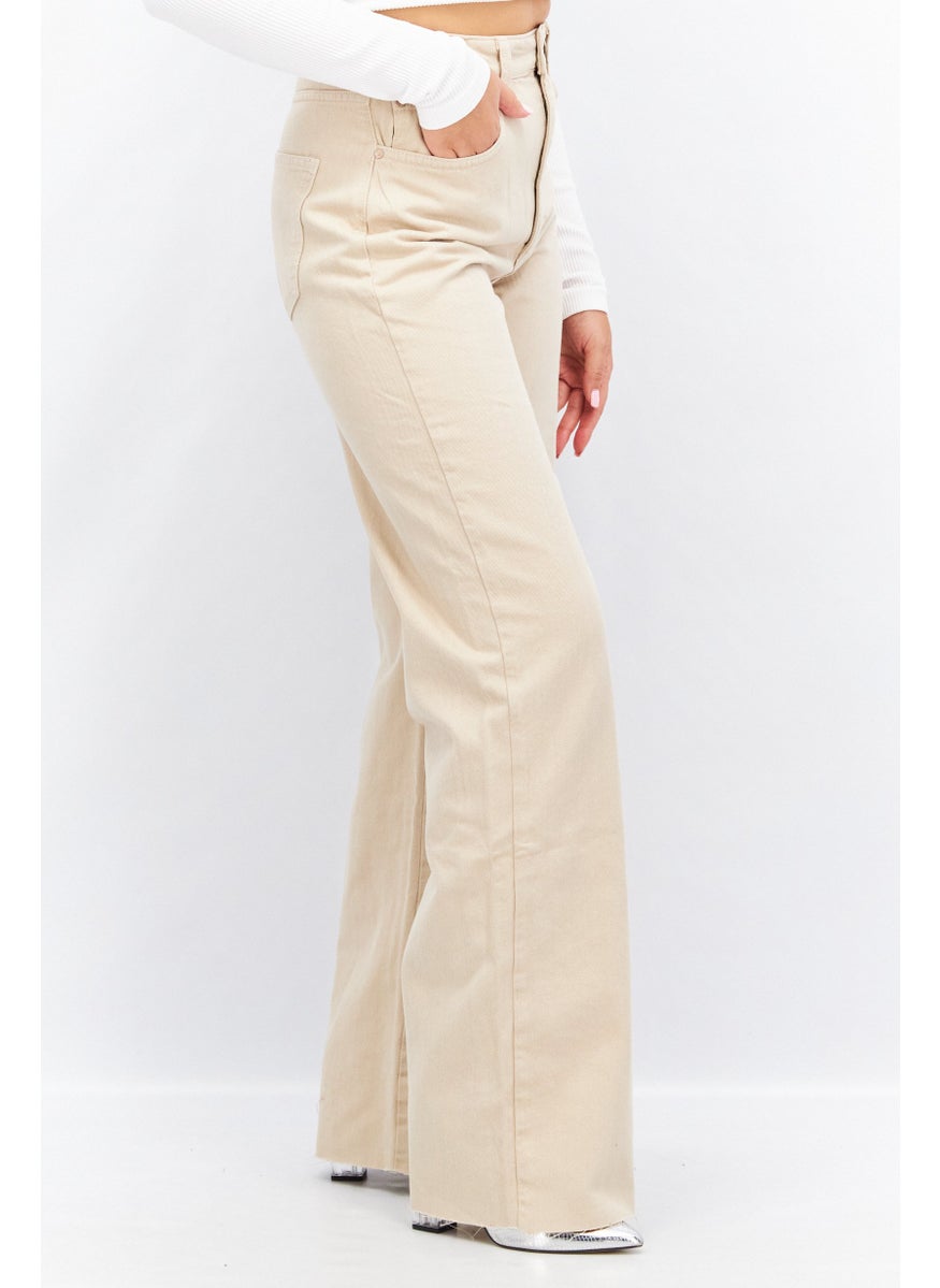 Stradivarius - Women Straight Fit Solid Non Stretchable Denim, Beige - Image 1