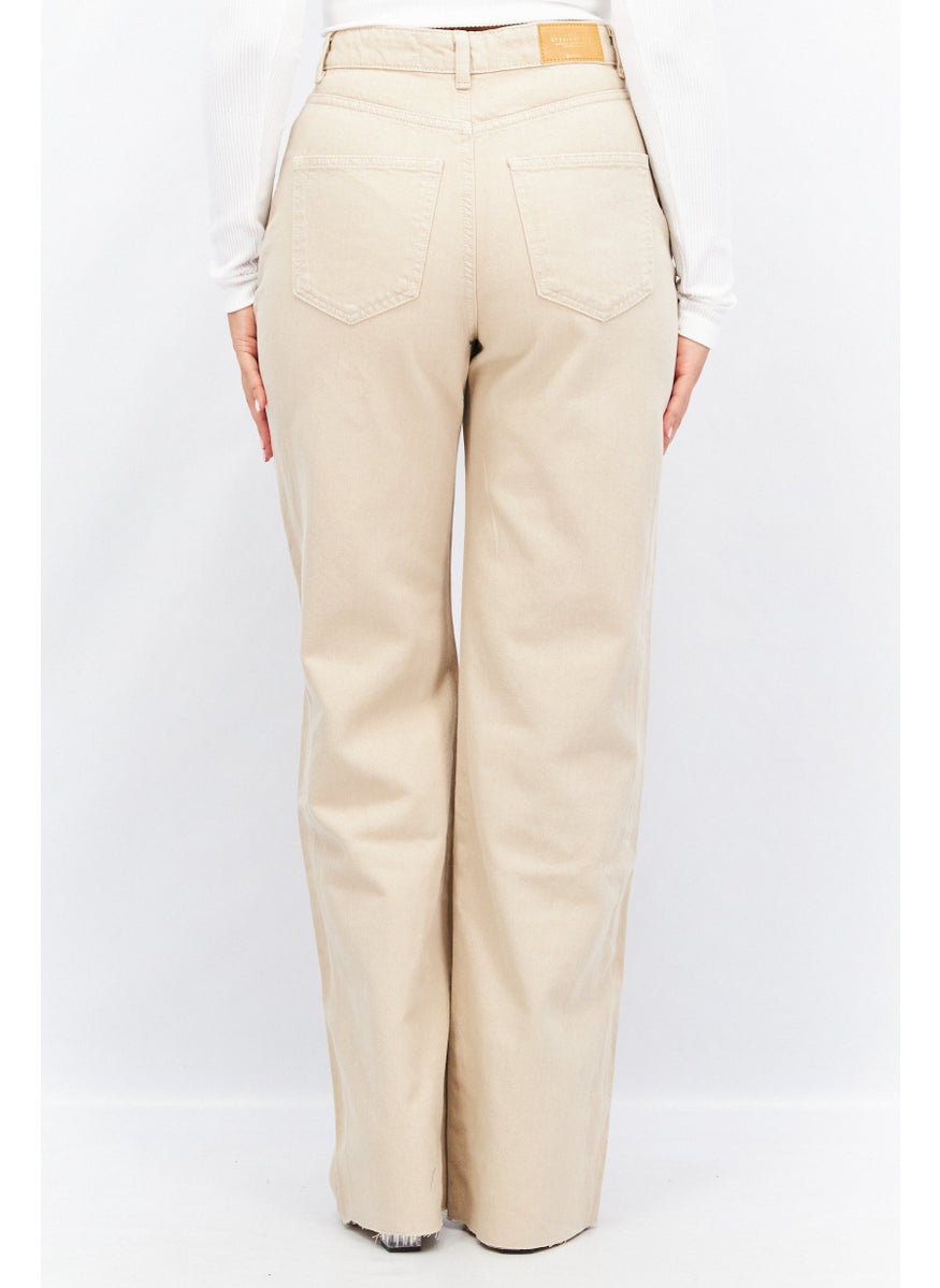 Stradivarius - Women Straight Fit Solid Non Stretchable Denim, Beige - Image 1