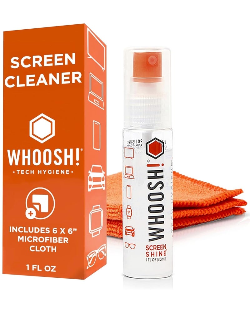 WHOOSH! Screen Shine Go - 1 fl oz Refillable Screen Cleaner Kit with Microfiber Cloth for MacBook, Phone, iPad & Eyeglasses - Powerful Streak-Free Cleaning - Pocket-Sized, TSA-Approved for Travel - Image 1