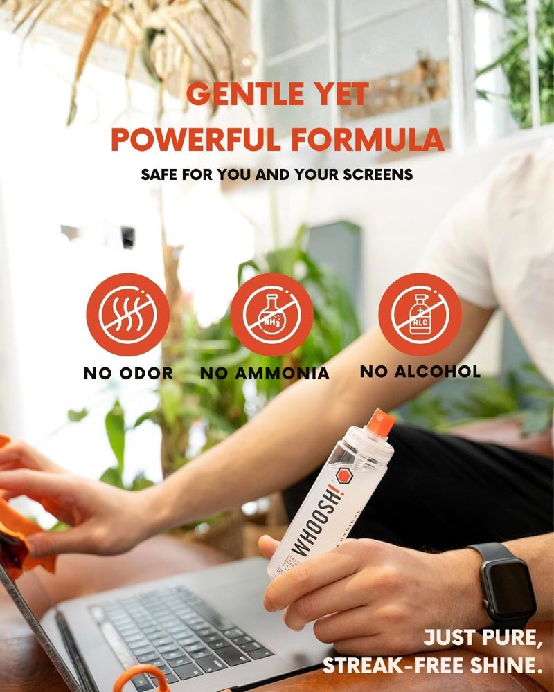 WHOOSH! Screen Shine Go - 1 fl oz Refillable Screen Cleaner Kit with Microfiber Cloth for MacBook, Phone, iPad & Eyeglasses - Powerful Streak-Free Cleaning - Pocket-Sized, TSA-Approved for Travel - Image 5