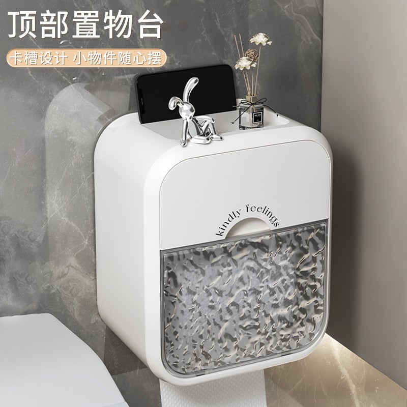 Toilet Wall-Mounted Tissue Box High-Looking Toilet Paper Box Tissue Box Hand Towel Wall-Mounted Water Wave Glacier Pattern - Image 4