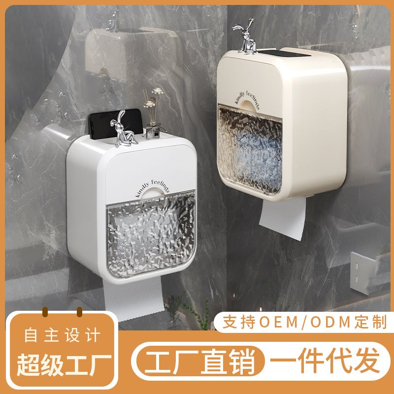 Toilet Wall-Mounted Tissue Box High-Looking Toilet Paper Box Tissue Box Hand Towel Wall-Mounted Water Wave Glacier Pattern - Image 2