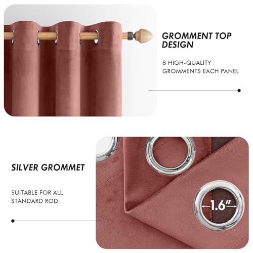 ANRODUO Dusty Rose Pink Velvet Curtains 84 Inches Long Blackout Thermal Insulated Soundproof Curtain Privacy Room Darkening Curtains Grommet Window Drapes for Bedroom Living Room Set of 2 - Image 2