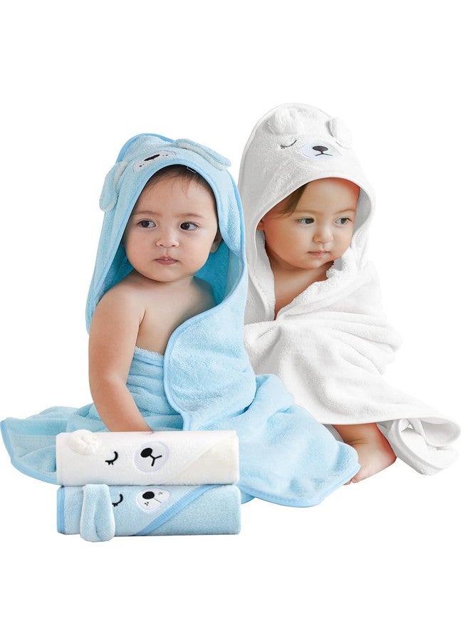 منشفة استحمام للأطفال من كيدوك، عبوة من قطعتين، مناشف أطفال بغطاء للرأس للمواليد الجدد والرضع والأطفال الصغار، فائقة الامتصاص وناعمة (دب أبيض + دب أزرق) - Image 1