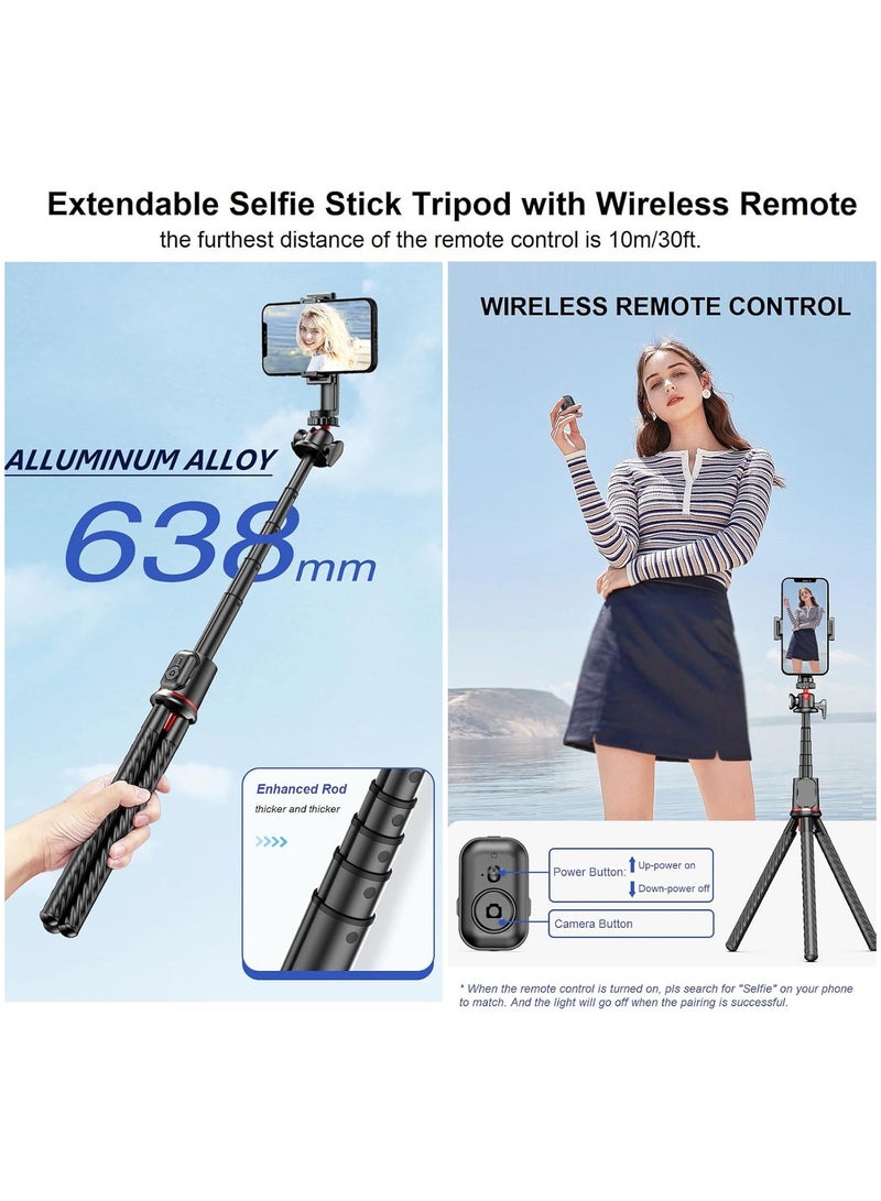 Phone Tripod Flexible Selfie Stick - Octopus Camera Tripod Extendable Cell Phone Tripod Stand with Remote, 360° Rotation Portable Travel Tripod for iPhone Android Camera Video Recording