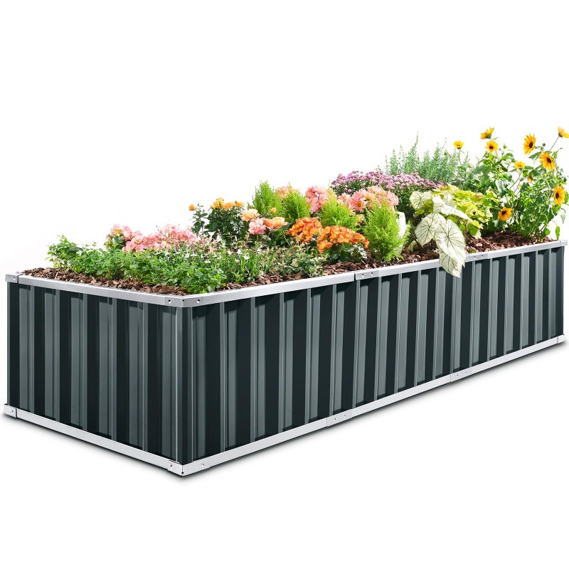 KING BIRD Galvanized Raised Garden Bed with 2 Installation Methods for DIY 101 x 36 x 18 Heightened Planter Kit Box Outdoor for DeepRooted Vegetables Flowers Dark Grey