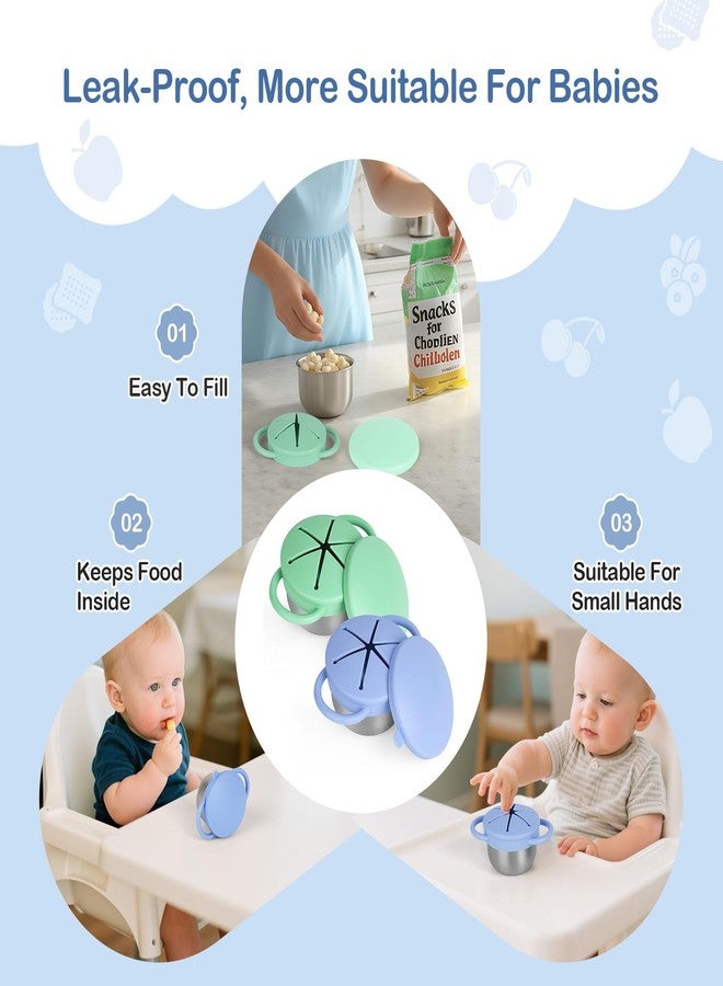 Daximo 2 Pack Snack Cups for Toddlers Spill Proof - Detachable Stainless Steel Toddler Snack Cups with Silicone Lids & Handles - Dishwasher Safe Baby Snack Containers for Mess-Free Snacking (Blue and Green) - Image 2