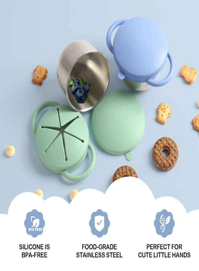 Daximo 2 Pack Snack Cups for Toddlers Spill Proof - Detachable Stainless Steel Toddler Snack Cups with Silicone Lids & Handles - Dishwasher Safe Baby Snack Containers for Mess-Free Snacking (Blue and Green) - Image 4