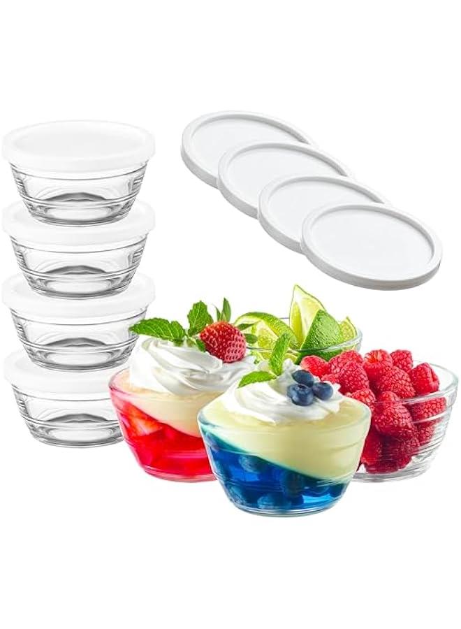 Arabest 16pc Set of Small Glass Bowls with Airtight Lids - 8oz Stackable Custard Cups - 8 Clear Mise en Place Food Prep Bouillon Cups & Mixing Bowls + 8 Lids for Sauces Dips, Nuts Oats, Candy Dessert, Cereal.  - Image 1