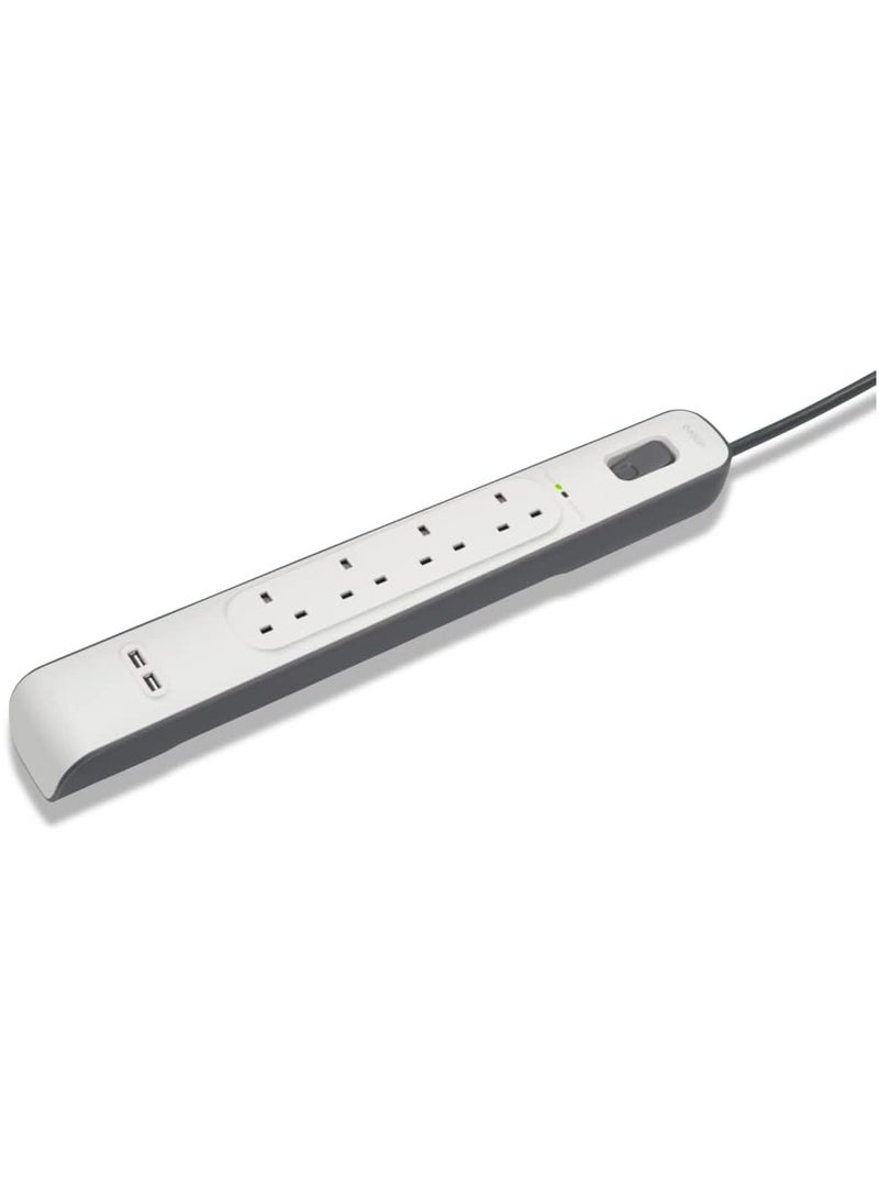 belkin Belkin 4 Way/4 Plug Surge Protection Strip With 2 Meters Cord Length - Heavy Duty Electrical Extension Socket With 2 X 2.4 A Shared Usb Ports  - Image 3