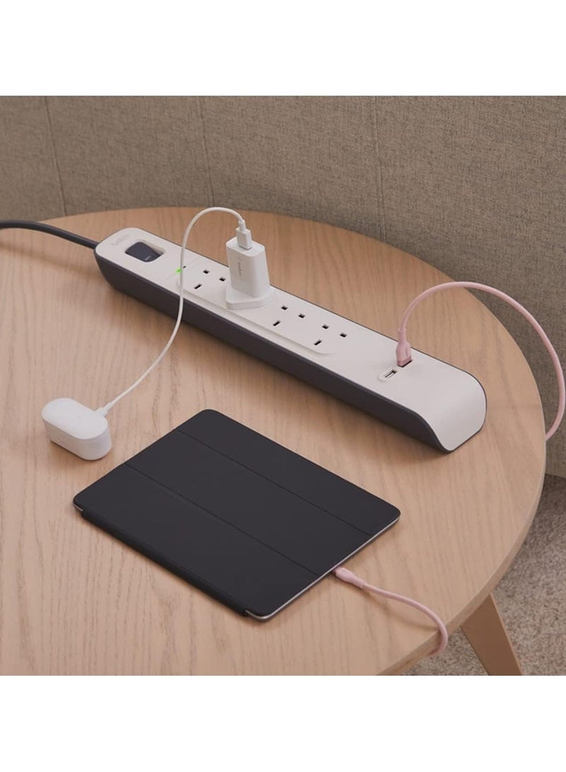 belkin Belkin 4 Way/4 Plug Surge Protection Strip With 2 Meters Cord Length - Heavy Duty Electrical Extension Socket With 2 X 2.4 A Shared Usb Ports  - Image 4