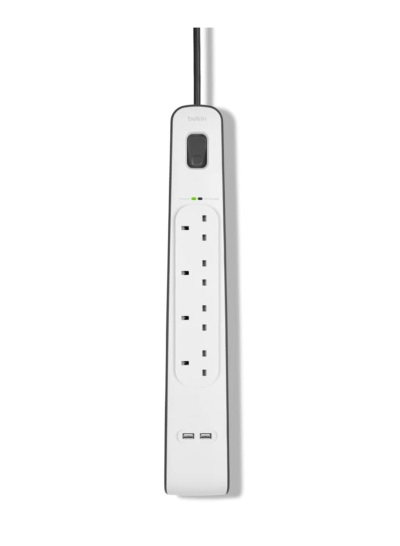 belkin Belkin 4 Way/4 Plug Surge Protection Strip With 2 Meters Cord Length - Heavy Duty Electrical Extension Socket With 2 X 2.4 A Shared Usb Ports  - Image 5