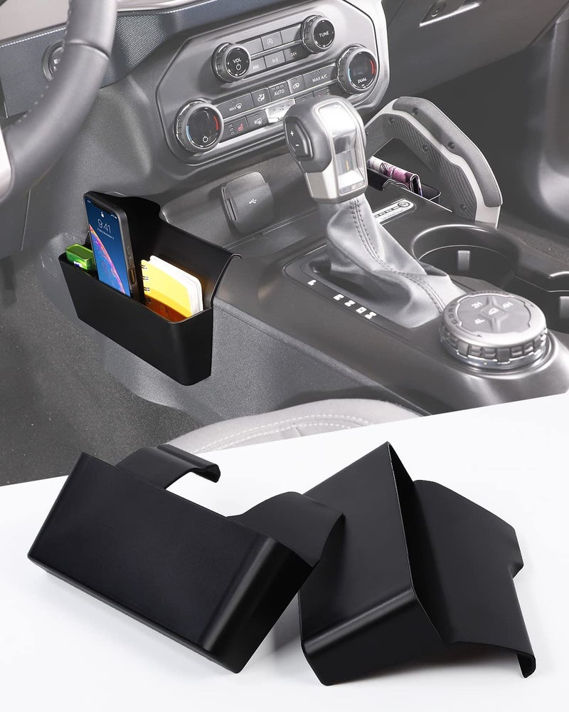 Savadicar Shifter Storage Box ABS Gear Shift Extension Tray Console Organizer Compatible with 20212025 Ford Bronco SUV Interior Accessories Black 2 PCs