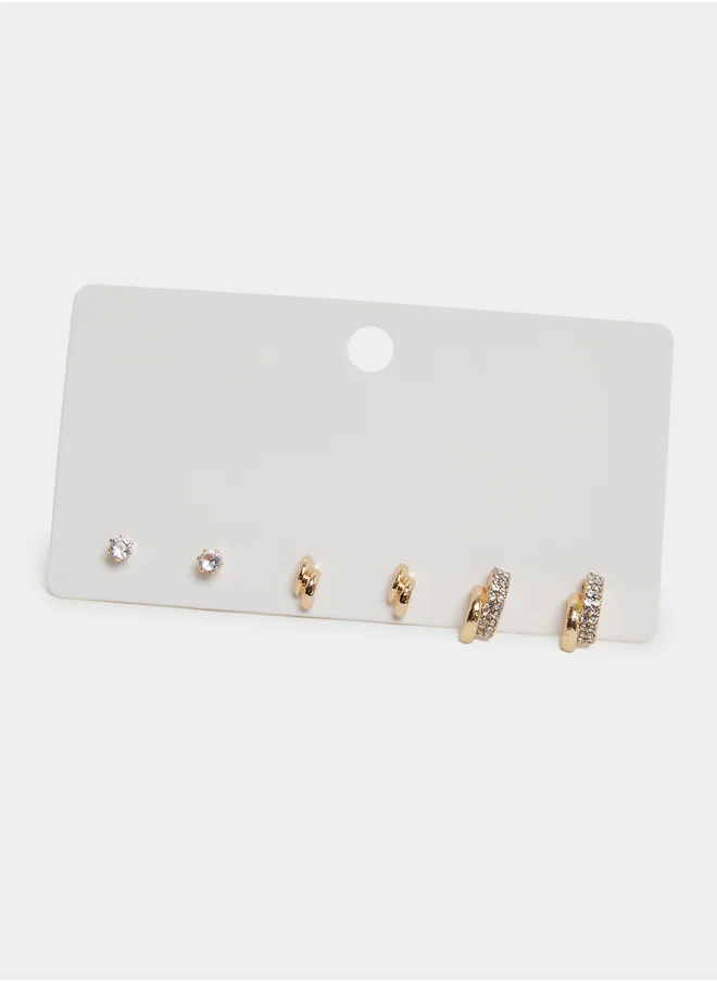 ستايلي Styli Set of 3 - Embellished Stud Earrings
