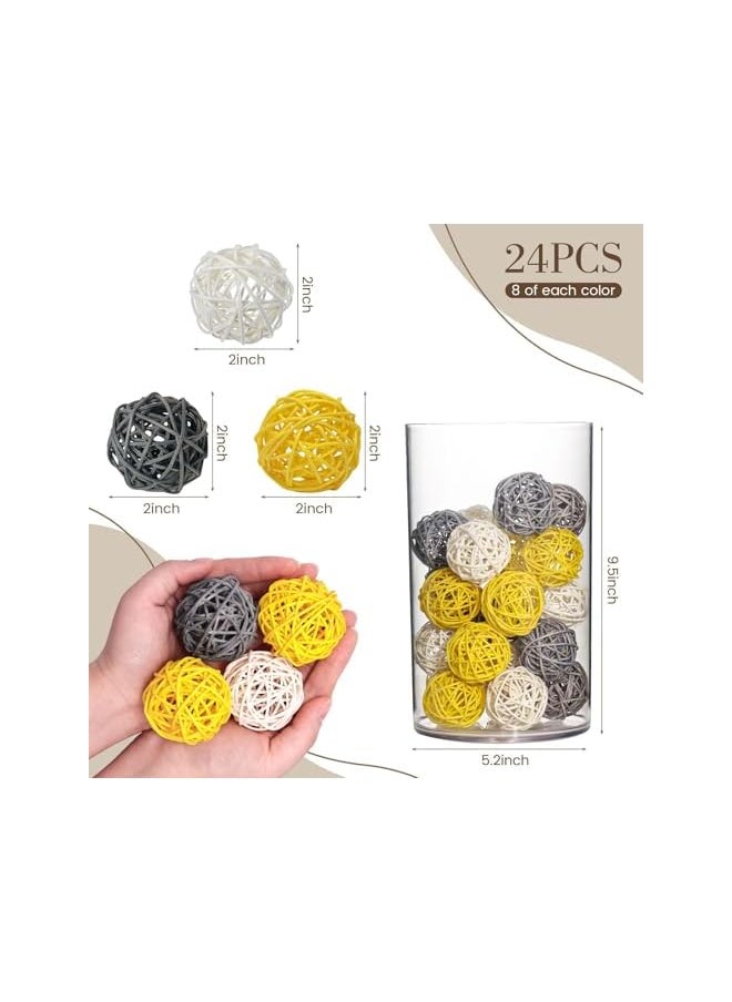 The Bros 24PCS Yellow Decorative Balls for Bowl Centerpiece, 2 Inch Rattan Wicker Balls Decorative Twig Orbs Spheres Bowl Fillers Vase Fillers Home Wedding Decor (Yellow)  - Image 2