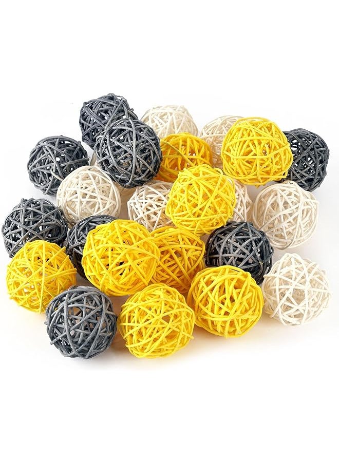 The Bros 24PCS Yellow Decorative Balls for Bowl Centerpiece, 2 Inch Rattan Wicker Balls Decorative Twig Orbs Spheres Bowl Fillers Vase Fillers Home Wedding Decor (Yellow)  - Image 1