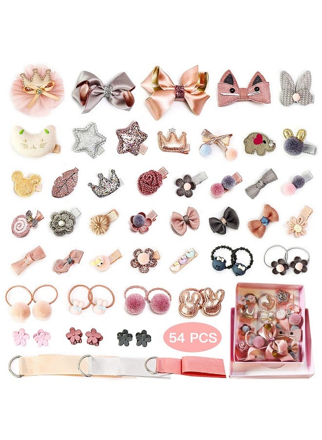 ZOCONE Baby Hair Clips and Hair Ties, 54pcs Cute Bow Hairpins Elastic Hair Bands Holders, Hair Accessories for Baby Girls Toddlers (Pink Grey Orange) - Image 1
