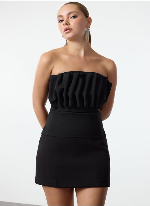 Black Chest Detailed Knitted Crepe Bustier TPRAW25BS00002