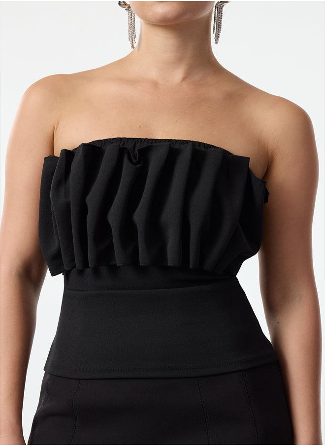 trendyol - Black Chest Detailed Knitted Crepe Bustier TPRAW25BS00002 - Image 1