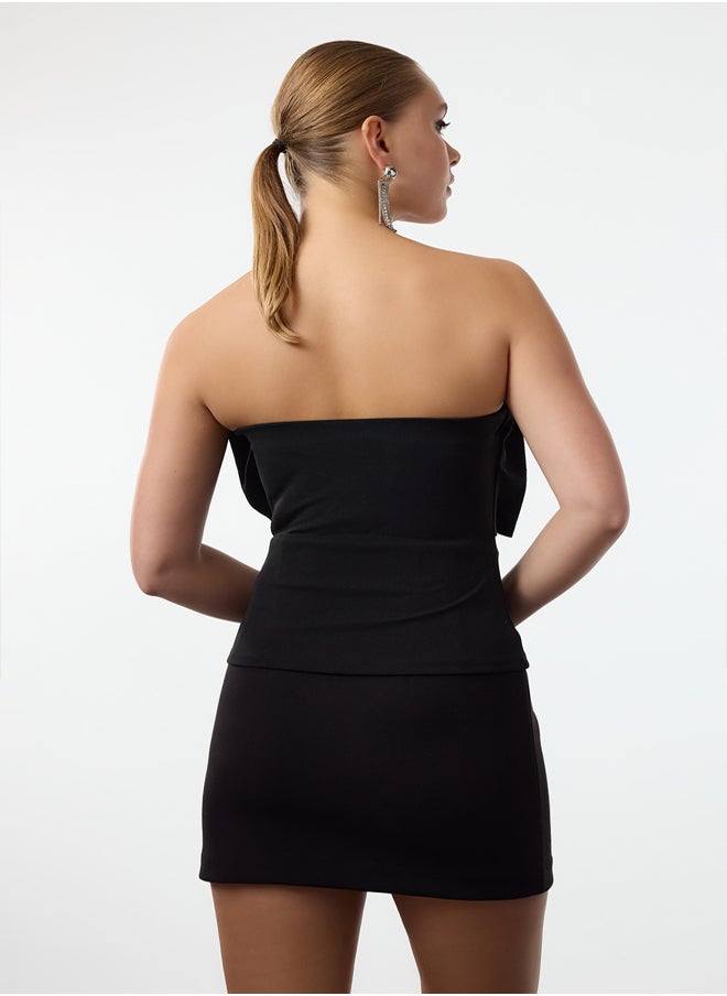 trendyol - Black Chest Detailed Knitted Crepe Bustier TPRAW25BS00002 - Image 1