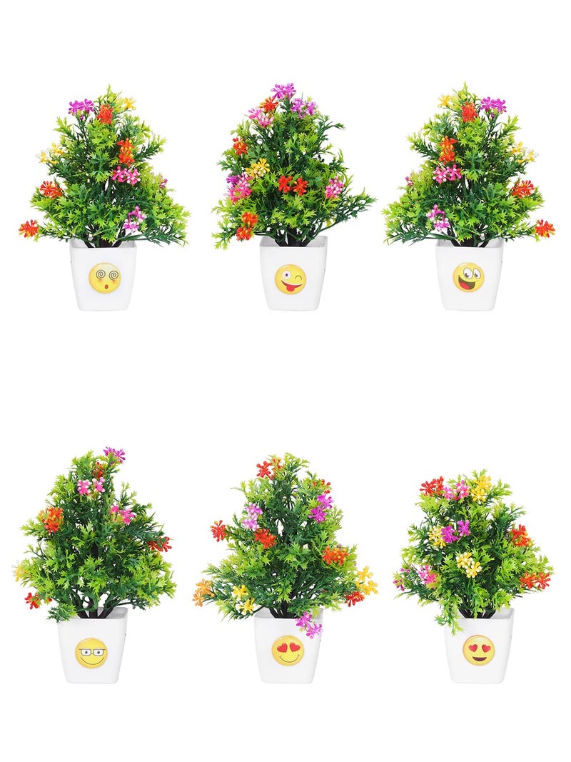 Dekorly Artificial Plants with Smiley Printed Pot for Indoor and Outdoor Home Decor Fake Plants for Home Office Decor Set of 6 Height 17cm GreenE - Image 2