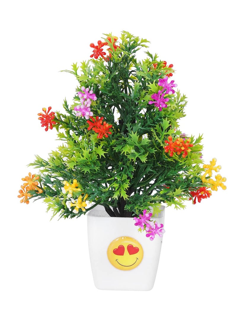 Dekorly Artificial Plants with Smiley Printed Pot for Indoor and Outdoor Home Decor Fake Plants for Home Office Decor Set of 6 Height 17cm GreenE - Image 4